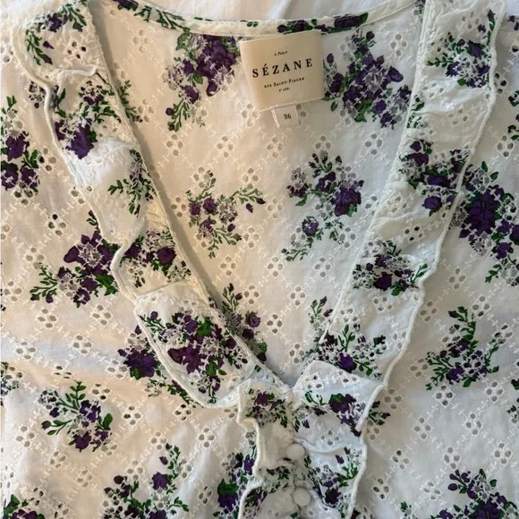 Sézane Andie Floral Print Eyelet Blouse Sz 36 4 - Picture 3 of 3